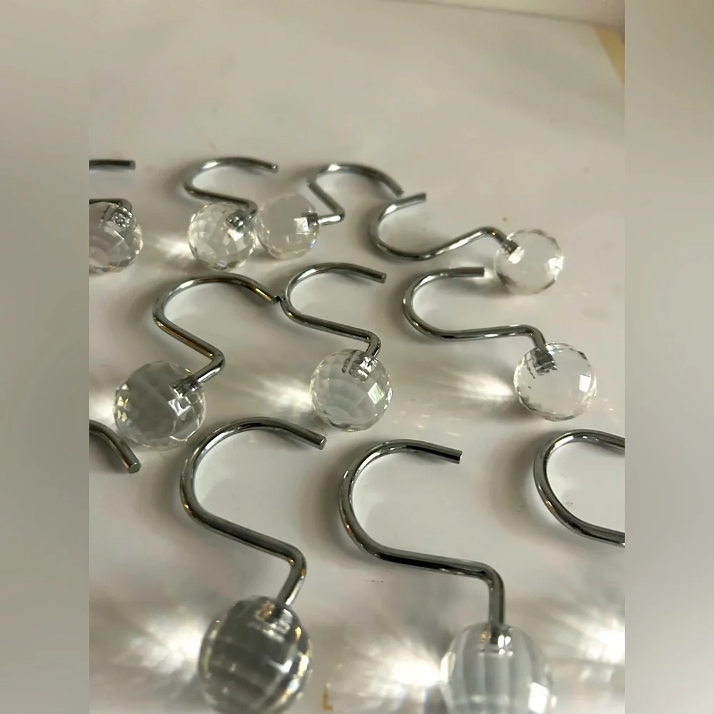 Set of 12 shower curtain hooks clear disco balls faceted